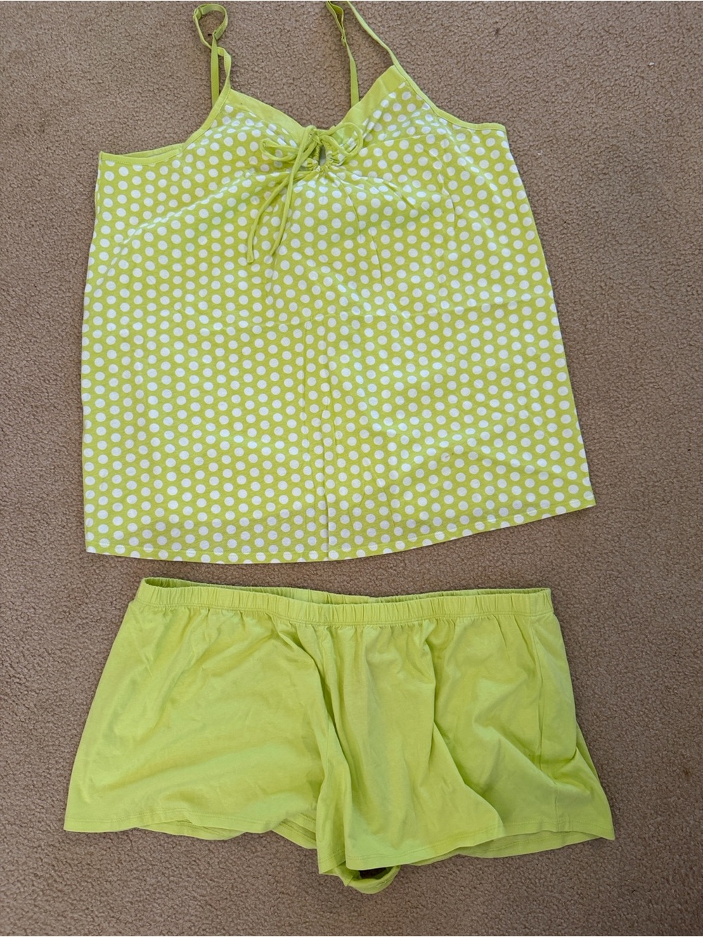 Cacique Neon Lime Polka Dot Cami & Shorts Set